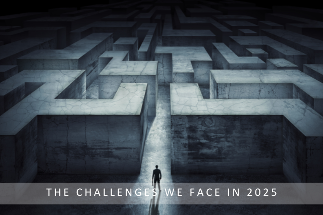 Image of a maze with the challenges we face overlaid